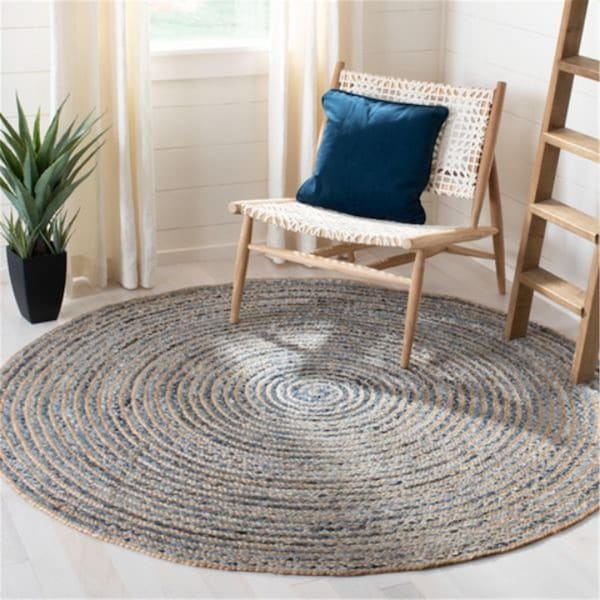 Safavieh 9 x 9 ft. Cape Cod Round Flat Weave Rug; Natural & Blue CAP250A-9R - main